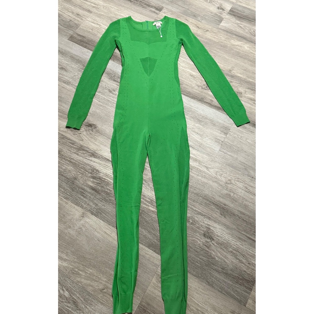 My Boo Green‎ Jumpsuit Small Long Sleeve Knit Cutout Bodysuit YH18119